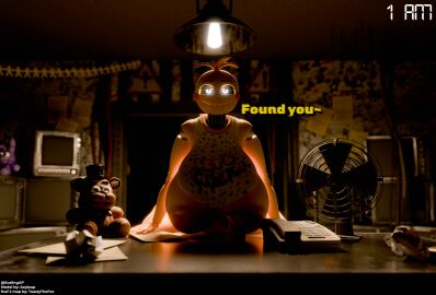 1girls animatronic blender breasts breasts_out dialogue female five_nights_at_freddy's five_nights_at_freddy's_2 glowing_eyes imminent_orgasm_denial imminent_sex large_breasts pov scalingap smirking_at_viewer text toy_chica_(cyanu) toy_chica_(fnaf) viewer_pov wide_hips