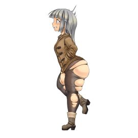 1girls ass ass_expansion big_ass black_leggings black_skirt expansion female grey_hair leggings light-skinned_female light_skin mo_dame_kuuki ripped_clothing ripped_leggings skirt tagme wide_hips
