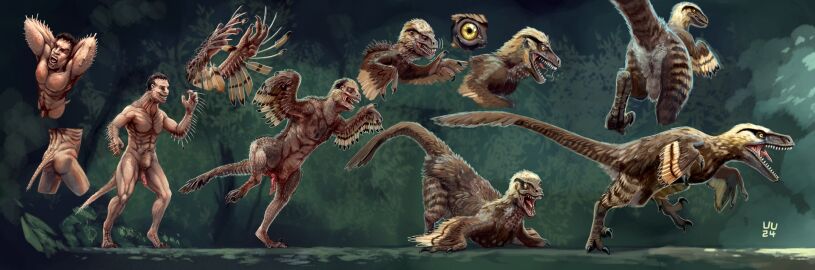 absurd_res animal_genitalia arm_feathers claws cloaca dinosaur dromaeosaurid feather_growth feathered_dinosaur feathers feral forest forest_background genitals growth hair hair_loss hi_res human looking_at_self looking_back loss_of_dexterity male mammal nature nature_background navel nude open_mouth outside penis plant pubic_boot reptile scale_growth scales scalie sharp_teeth sickle_claw snout snout_growth solo tail tail_feathers tail_growth teeth theropod transformation tree usedusername what