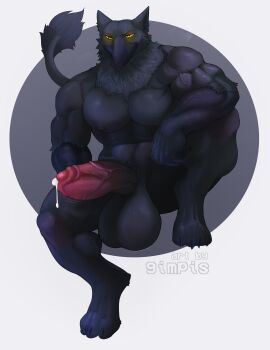 absurd_res anthro avian beak bird breasts erection fur genitals gimpis gryphon hair hi_res looking_at_viewer male mammal muscular muscular_anthro muscular_male mythological_avian mythological_creature mythology nipples nude penis simple_background smile solo tail