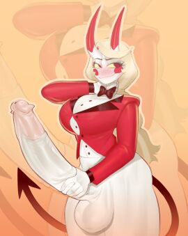 1futa 2024 :3 absurd_res balls big_penis blonde_hair blush blush_stickers bottomless bow_tie breasts button_pop charlie_morningstar_(hazbin_hotel) clothed clothing demon erection footwear foreskin fully_retracted_foreskin futa_only futanari genitals hazbin_hotel highres huge_cock humanoid humanoid_penis intersex long_hair mostly_clothed mr_fuga no_nose outerwear partially_clothed penis retracted_foreskin smooth_balls smooth_penis smug solo standing straight_hair testicles uncircumcised uncut white_skin