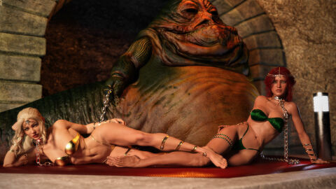 1boy 2girls 3d belly_dancer belly_dancer_outfit blonde_hair breasts chain_leash chained cleavage collar crossover female femsub harem harem_girl harem_outfit hutt jabba's_palace jabba_the_hutt janus3003 large_breasts leash leash_and_collar lying_on_side male mortal_kombat mortal_kombat_1_(2023) multiple_subs red_hair slave slave_collar slave_girl slave_outfit sonya_blade star_wars submissive_female the_witcher_(series) thong triss_merigold