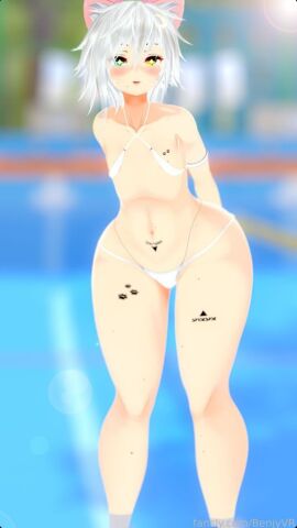 benjyvr bikini femboy looking_at_viewer male panties standing vrchat white_hair white_panties