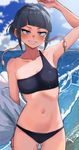 1girls arm_above_head arm_behind_back arm_up armpit_focus armpit_peek armpits ass_visible_through_thighs bare_arms bare_belly bare_chest bare_hands bare_hips bare_legs bare_midriff bare_navel bare_shoulders bare_skin bare_thighs belly belly_button bikini bikini_bottom bikini_only bikini_top black-haired_female black_bikini black_bikini_bottom black_bikini_only black_bikini_top black_hair black_swimsuit black_swimwear blue-eyed_female blue_eyes blunt_bangs blush blush_face blush_lines blushed_face blushing_at_viewer blushing_face blushing_female breasts cleavage collarbone dot_nose elbows exposed exposed_armpits exposed_arms exposed_belly exposed_legs exposed_midriff exposed_shoulders exposed_thighs female female_focus female_only fingers flat_belly flat_breasts flat_chest flat_chested grin groin hairless_armpits half_naked half_nude hand_above_head hand_behind_back hand_up high_resolution high_school_student highres horizon kyoka_jiro lean_figure legs light-skined_female light-skinned_female light_skin lips looking_at_viewer my_hero_academia naked naked_female narrow_waist navel nude nude_female nudity ocean open_clothes open_clothing open_shirt open_topwear outdoor_nudity outdoors outside petite petite_body petite_breasts petite_female petite_tits schoolgirl sea seaside shaved_armpits shirt short_hair shoulders sidelocks slender_body slender_waist slim_female slim_waist small_breasts smile smiley_face smiling_at_viewer smirk smooth_armpits smooth_chest solo standing swimsuit swimwear teenage_female teenager thick_thighs thigh_gap thighs thin_waist unbuttoned unbuttoned_shirt upper_body v-line white_shirt white_topwear wide_hips zd_(pixiv6210083)