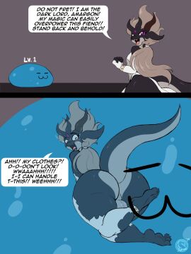 amargon_(suirano) anthro armwear ass backsack balls ballsack big_ass blush bubble_ass bubble_butt child_bearing_hips choker cocky crying crying_with_eyes_open dragon femboy floppy_ears forehead_jewel horns huge_ass instant_loss instant_loss_2koma male melting_clothes ponytail purple_eyes scalie scared screaming slime slime_monster suirano talking talking_to_viewer thick_thighs thighhighs torn_clothes white_hair