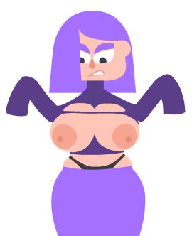 accurate_art_style angry annoyed big_breasts breasts breasts_out duolingo female lily_(duolingo) purple_hair ripped_clothing sleeves_past_wrists squish supernaturals sweater thong wardrobe_malfunction