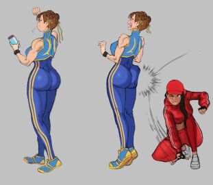 2girls 2knsfw1 big_ass bottom_heavy capcom chun-li chun-li_(fortnite) clothed crossover female female_only fortnite groping motion_lines ruby_(fortnite) slap slapping slapping_butt slurp_(fortnite) slurp_juice spanked spanking street_fighter street_fighter_alpha tagme thick_thighs unitard voluptuous