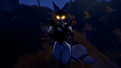 3d absurd_res anthro breasts claws digital_media_(artwork) felid feline female hi_res looking_at_viewer mammal nipples nude nyan_(one-punch_man) one-punch_man one_(manga) pose rule_63 solo sudabanan tail