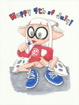 4th_of_july animal_humanoid blue_clothing blue_footwear blue_shoes bodily_fluids bottomless bottomless_female cephalopod cephalopod_humanoid clitoris clothed clothing coleoid colored decapodiform electronics english_description english_text eyebrow_slit eyebrows female food footwear genital_fluids genitals hair headgear headphones headset headwear holidays humanoid humanoid_pointy_ears inkling inkling_girl laboratory_equipment laboratory_glassware marine marine_humanoid misshiirin mollusk mollusk_humanoid nintendo partially_clothed penetration popsicle popsicle_in_mouth pseudo_hair pussy red_clothing red_shirt red_topwear scientific_instrument shirt shoes signature simple_background sitting solo splatoon squid squid_humanoid sweatshirt tentacle tentacle_hair test_tube text topwear traditional_media_(artwork) vaginal_fluids vaginal_penetration white_background white_eyes white_hair white_sclera