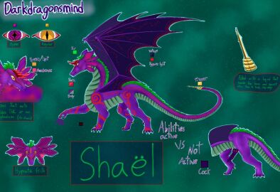 claws darkdragonsmind digital_media_(artwork) dragon erection european_mythology feral frill_(anatomy) fur genitals horn hypnosis hypnotic_eyes male male_only markings membrane_(anatomy) membranous_frill membranous_wings mind_control mindfuck mist_breath model_sheet mythological_creature mythological_scalie mythology penis presenting ringed_eyes scales scalie shael_(dragonsmind) simple_background smile solo stinger tail tattoo teeth western_dragon wings