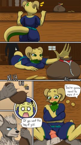 animal_genitalia animal_penis anthro ass balls bar big_ass big_breasts big_butt big_dom_small_sub blush bodily_fluids breasts canid canine canine_genitalia canine_penis canis claws clothed clothing dialogue digital_media_(artwork) dominant duo english_text female first_person_view fur furniture genital_fluids genitals hair hi_res horn huge_breasts kobold larger_male lemon_bounce lying male male/female male_pov mammal monochrome mranthony2 nipples on_back penis reptile scalie short_stack silhouette simple_background size_difference smile tail text thick_thighs tongue wide_hips wolf