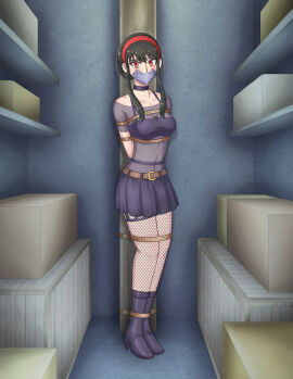 1girls black_hair bondage bound breasts female female_only gag gagged gagged_female heels human light-skinned_female light_skin pantyhose rope rope_between_breasts rope_bondage solo solo_female spy_x_family thick_thighs thighs yor_briar yor_forger