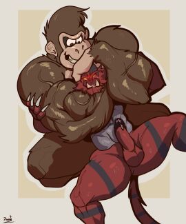 absurd_res anthro anthro_only ape asphyxiation balls bara big_muscles blush bodily_fluids claws dominant dominant_anthro donkey_kong donkey_kong_(series) dripping duo erection fangs finger_claws fur generation_7_pokemon genital_fluids genitals glans gorilla haplorhine head_grab hi_res huge_muscles humiliation incineroar leaking_precum male male/male mammal muscles muscular muscular_anthro muscular_male nintendo penis pinumontbalou pokemon pokemon_(species) precum precum_drip primate red_body red_fur saliva smile smiling_at_another smiling_at_partner striped_body striped_fur stripes submissive submissive_anthro submissive_male sweat tail teeth vein veiny_muscles wrestling yaoi