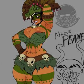 1girls big_ass big_butt bubble_ass bubble_butt cipactli_(maya_and_the_three) dark-skinned_female dark_skin dongeorgep female female_focus female_only large_ass large_butt maya_and_the_three spanish_text