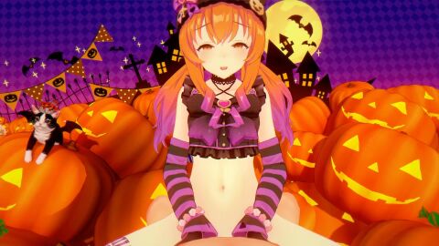 1boy 1girls 3d animated beanie beanie_hat blush chris_flandre cowgirl_position cum cum_in_pussy ejaculation feline halloween happy_sex jack-o'-lantern koikatsu_(medium) long_hair looking_at_viewer mayano_top_gun_(umamusume) orange_eyes orange_hair pumpkin sex sound straight tagme two_tone_hair umamusume umamusume_pretty_derby vaginal_penetration video