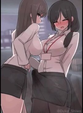 1futa animated arms_behind_back black_hair blush breasts brown_eyes brown_hair bulge clenched_teeth cum duke_shiwa ejaculation erection erection_under_clothes female futanari glasses hair_over_shoulder indoors lanyard large_breasts large_penis long_hair office_lady orgasm original pantyhose pencil_skirt penis ponytail precum shirt shiwa_kou skirt standing sweat tagme teasing teeth video white_shirt