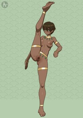 articfox dancer dark-skinned_female dark_skin female green_eyes nipples pussy short_hair smile solo vagina