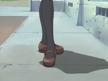 00s 1girls 2001 animated bible_black bible_black_night_of_the_walpulgiss black_thighhighs blonde_hair breasts cleavage drill_hair drill_sidelocks female green_eyes large_breasts long_hair necktie outdoors red_necktie school school_uniform shiraki_rika shirt shoes smile solo standing suspenders tagme thighhighs