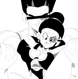 2d angry armor body_possession body_swap captain_ginyu chichi chichi_(majin_buu_saga) corruption dragon_ball dragon_ball_super dragon_ball_z evil_smile female grabbing grabbing_from_behind grabbing_legs hentaipaint7 incest line_art mother mother_and_son possessed possession saiyan_armor scouter son_gohan tinted_eyewear uncolored wip