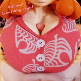 3d 3d_(artwork) animal_crossing anthro areola areolae big_breasts breasts canid canine clothed_paizuri clothed_sex dividebyzero female floppy_ears furry isabelle_(animal_crossing) male nintendo paizuri text titjob watermark yellow_fur
