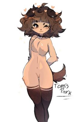 breasts brown_eyes brown_hair canine cute dog_girl female furry mimi_(typh) naked naked_female smile thighhighs third_party_edit tomispackk typh