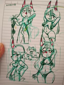 1girls bangs bikini black_bikini black_bra black_panties bra chamiku clown_makeup clown_nose coat duals female half_dressed horn horns panties perfectos_desconocidos rule_63 spanish_text text thighs topless topless_female