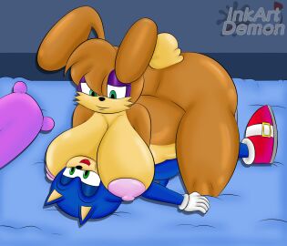 1boy 1girls 2024 animal_ears archie_comics ass bed bedroom big_ass big_breasts big_butt big_thighs bigger_female black_nose blue_body blue_fur blue_hair blue_skin breasts breasts_in_face breasts_on_face bubble_ass bubble_butt bunnie_rabbot bunny bunny_ears bunny_girl bunny_tail couple eye_contact eyelashes eyeshadow face_in_breasts female fur furry gloves green_eyes hedgehog inkartistdemon large_breasts larger_female larger_female_smaller_male long_ears makeup male mammal naked nipples nude on_bed on_top open_mouth pillow pink_nipples rabbit rabbit_ears rabbit_girl sega shoes short_hair smile sonic_(series) sonic_the_hedgehog sonic_the_hedgehog_(archie) sonic_the_hedgehog_(comics) sonic_the_hedgehog_(series) spiky_hair tail tan_body tan_fur tan_skin thick_ass thick_thighs thighs two-tone_body two-tone_fur
