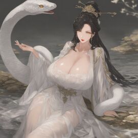 beautiful breasts female goddess goddess_pown huge_breasts queen snake white_clothing