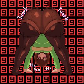 1girls 2d ass bent_over big_ass black_sclera bouncing_ass brown_hair bubble_ass bubble_butt chara clothing fat_ass female female_chara female_only huge_ass human human_female human_only large_ass leggings legwear looking_at_viewer motion_lines nitrowolf_(artist) red_eyes shorts smile smug solo sweater thick_ass thick_thighs twerking undertale undertale_(series) wide_hips