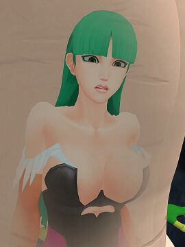 3d animated big_breasts bouncing_breasts breasts cell_(dragon_ball) cell_vore confused_expression crossover curvy_female darkstalkers disgusted_expression dragon_ball dragon_ball_z female morrigan_aensland swallowed_whole voluptuous_female vore yugerov