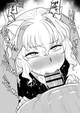 1girls black_and_white blush cat_girl catgirl censored embarrassed fellatio female hunter_x_hunter kaiman_garupan neferpitou neko sex text white_hair
