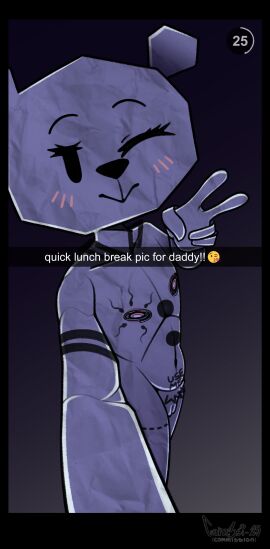 absurd_res anthro bear blush blush_lines carm3si cartoon_network cut_lines emoji female genitals gesture hand_gesture hi_res looking_at_viewer mammal nipples one_eye_closed paper_creature pussy selfie solo teasing teri_(tawog) text the_amazing_world_of_gumball v_sign vulva wink winking_at_viewer