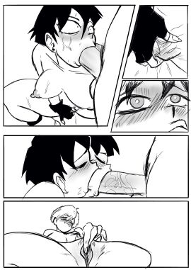2girls beach comic comic_page constricted_pupils dragon_ball dragon_ball_z erasa fellatio female female_masturbation lemonjoojoo pussy son_gohan straight videl