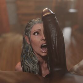 3d baldur's_gate baldur's_gate_3 big_penis cock_shock cock_worship dark-skinned_male dark_skin derpderp dungeons_and_dragons female forgotten_realms gilf grey_hair huge_cock interracial jaheira male milf older_female penis penis_awe penis_on_face