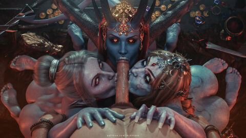 1boy 3d 3girls ass baldur's_gate baldur's_gate_3 barefoot bimbo bimbo_body bimbo_lips bimbofied blowjob blowjob_face blowjob_pov blue_skin braided_hair collaborative_fellatio crown dark-skinned_female dark_elf dark_skin demon devil dick_worship drow dungeons_and_dragons fantasy feet fellatio fellatio_face fellatio_pov female femsub fffm_foursome forgotten_realms foursome glowing_eyes hands_on_chest horns humanoid interspecies jewerly kneeling kneeling_female kneeling_oral_position larian_studios licking licking_penis light-skinned_male light_skin long_hair looking_at_viewer male male_penetrating_female male_pov maledom minthara mizora mrvargas nude oral oral_sex orin_the_red pale_skin partial_male penis pointy_ears pov pov_eye_contact precum red_eyes scratches scratching sex soles succubus succubus_horns succubus_tail tail tav_(baldur's_gate) tav_(baldur's_gate)_(male) teamwork toes_scrunch triple_fellatio white_eyes