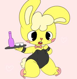 1boy anthro anthro_only black_clothing black_leotard blush blush_lines bowtie bunny bunny_ears bunny_tail chibi clothed clothed_male clothes clothing color colored cuddles_(htf) cute detached_cuffs digital_drawing_(artwork) digital_media_(artwork) embarrassed femboy furry furry_male furry_only happy_tree_friends heart heart_symbol lagomorph leotard leporid male male_only mondo_media rabbit rabbit_ears rabbit_tail semi-anthro serving_tray shoes simple_background sleeveless slippers solo solo_male tray waiter yellow_fur