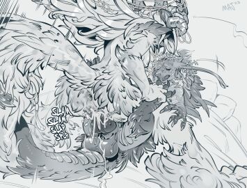 2024 animal_genitalia animal_penis anthro anthro_on_anthro anthro_penetrated anthro_penetrating anthro_penetrating_anthro anus ass balls bed biped bodily_fluids canine_genitalia canine_penis claws closed_eyes cum cum_in_pussy cum_inside digital_media_(artwork) duo erection female female_on_top female_penetrated finger_claws fingers_between_toes furniture genital_fluids genitals greyscale hi_res horn knot lying majmajor male male/female male_on_bottom male_penetrating male_penetrating_female monochrome on_back on_bed on_bottom on_top open_mouth penetration penile penile_penetration penis penis_in_pussy pussy scalie sex toe_claws vaginal_penetration