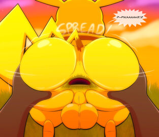 2025 2d 2d_(artwork) anus anus_peek asking_for_it ass ass_focus backsack balls ballsack big_ass big_bubble_butt big_butt bottom_heavy bubble_ass bubble_butt butt butt_focus dark-skinned_male dark_skin dialogue duo duo_male english_text facing_away_from_viewer genitals groping groping_ass humanoid_genitalia imminent_sex male onomatopoeia pikachu pokemon pokemon_(species) pokephilia speech_bubble spreading spreading_ass surprised surprised_pikachu tail tepigfan101 testicles thick_thighs yellow_fur