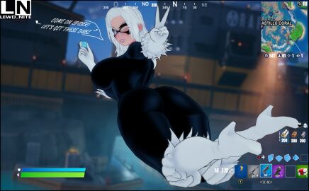 ass ass_focus black_cat_(fortnite) black_cat_(marvel) butt_focus catsuit felicia_hardy female fortnite hud leather lewd_nite marvel marvel_comics offscreen_character spider-man spider-man_(series) tagme tight_clothing