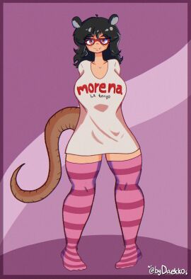 black_hair bydaekko facebook female femcel freckles full_body latina oc rat_ears rat_girl rat_tail spanish_text stockings tagme thick_hips thick_legs thick_thighs thinna_(weonasverse) twitter weonasverse