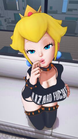 1girls blonde_female blonde_hair blue_eyes crown half-dressed half_naked half_naked_female indrick_[artist] long_hair long_hair_female mario_(series) ponytail princess princess_peach solo_female