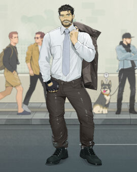 1boy bara beard clothing katto8452 lin.katto looking_at_viewer male male_only muscular muscular_male tight_clothing yaoi