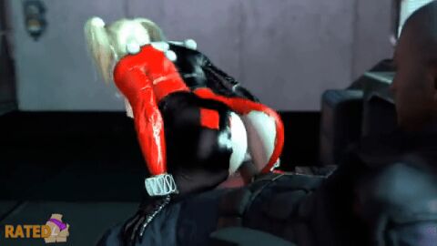 1boy 1girls 3d 3d_animation animated animated_gif animated_image artist_logo artist_name ass backboob batman:_arkham_knight batman_(series) blonde_hair breasts clothed_sex crotch_cutout dark-skinned_male dark_skin dc dc_comics enjoying female femdom gif harley_quinn harley_quinn_(arkham) harley_quinn_(arkham_knight) harley_quinn_(classic) interracial light-skinned_female light_skin looking_back male pigtails rated_l restrained reverse_cowgirl_position riding sex source_filmmaker straight straight_sex tagme