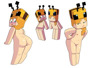 alex_(minecraft) ass bee_(minecraft) cosplay cube_head cubic_body female flat_chest ginger impstripe looking_at_own_butt microsoft minecraft mojang vhfd