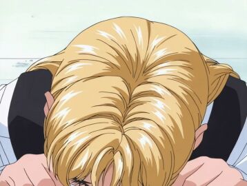 00s 1girls 2001 animated bible_black bible_black_night_of_the_walpulgiss blonde_hair blush closed_eyes drill_hair drill_sidelocks female green_eyes hug long_hair necktie red_necktie school_uniform shiraki_rika shirt sidelocks suspenders tagme