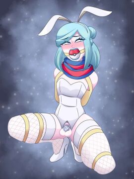 1boy arms_behind_back ball_gag bearbuckscoffee blue_eyes blue_hair blue_lipstick blush bondage bound bunny_ears bunnysuit caged caged_cock chastity_cage chastity_device crossdressing drool drooling femboy fishnet_stockings fishnets flat_chastity_cage frogtie frogtied gag gagged grusha_(pokemon) high_heels lipstick long-haired_male male male_only male_playboy_bunny malesub penis playboy_bunny playboy_bunny_leotard pokemon pokemon_sv revealing_clothes scarf solo stockings thigh_highs tied_up trap