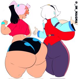 2girls aged_up angry ass ass_comparison ass_vs_breasts big_ass big_breasts brawl_stars breasts colette_(brawl_stars) comparison elpiromanias female huge_ass huge_breasts janet_(brawl_stars) supercell thick_thighs