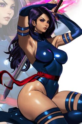 1girls 2024 asian_female female female_only gloves katana kittymiya leggings legwear leotard long-haired_female long_hair marvel marvel_comics psylocke_(kwannon) purple-haired_female purple_hair solo solo_female solo_focus superhero superhero_costume superheroine sword tagme x-men