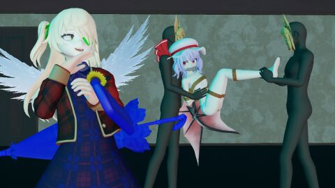 2girls 3d damsel_in_distress female fischl_(genshin_impact) gag gagged genshin_impact pavro remilia_scarlet touhou