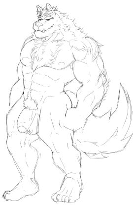 abs anthro balls biceps big_balls big_penis canid canine flaccid fur furry humanoid_genitalia humanoid_penis male male_nipples male_only mammal monochrome muscular muscular_anthro muscular_male nipples nude pecs penis solo solo_male werewolf wolf wolfshirtart